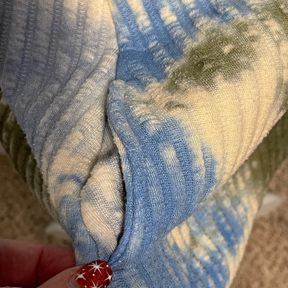 LOGO Lori Goldstein Hooded Open Cardigan Tie Dye Ribbed Blue Green Cozycore XL - Picture 2 of 10